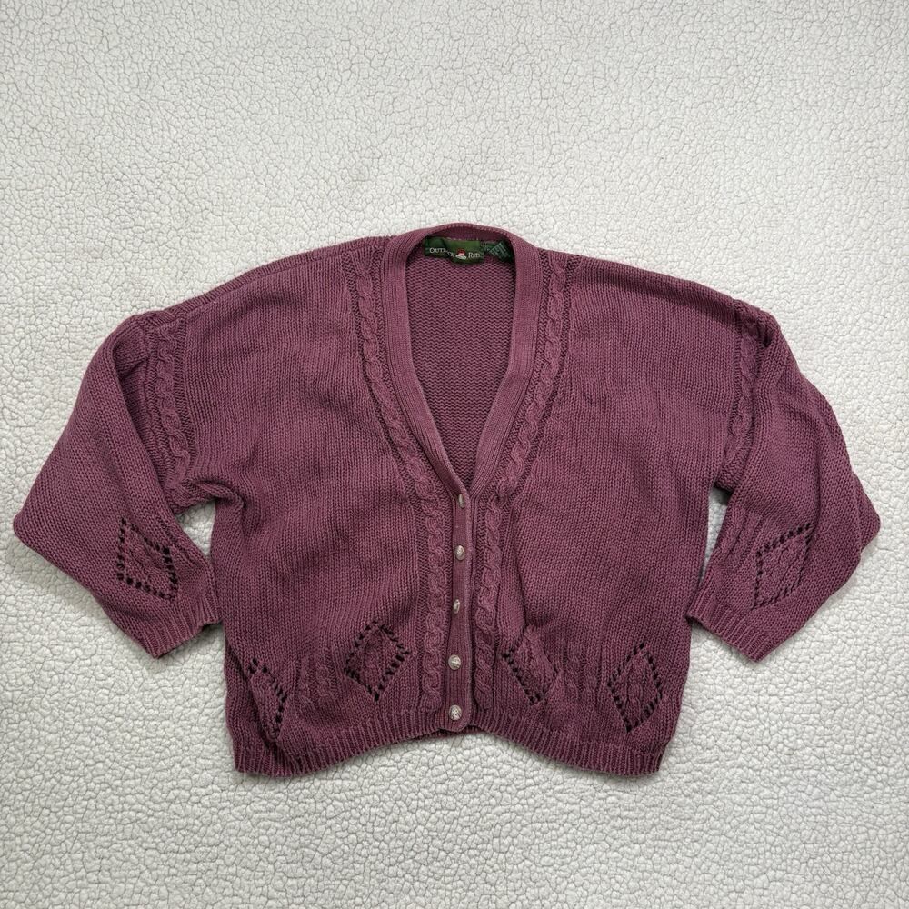 Vintage Outback Red Cardigan Sweater M‎ Pink Chunky Cable Knit Preppy Cropped